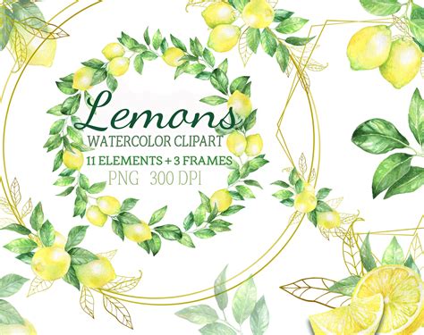 Watercolor Lemon Clipart Lemon Citrus Wreath Frame By VilenaArt