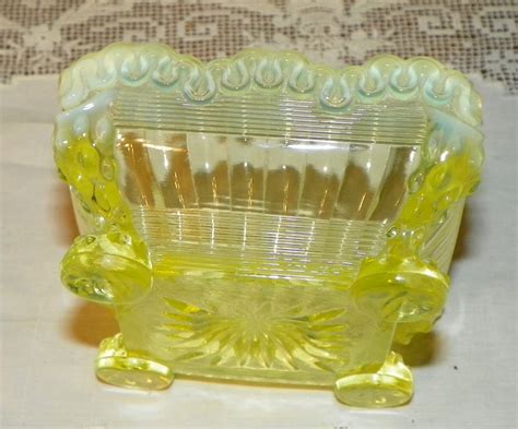 Antique Vaseline Glass Berry Bowl Northwood Nut Klondike Etsy