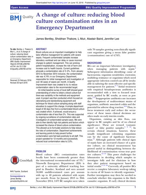 Pdf A Change Of Culture Reducing Blood Culture Contamination Rates