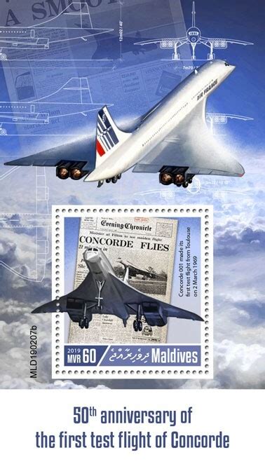 Maldives Concorde First Test Flight Perf Souv Sheet Mint