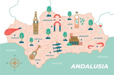 Mapa de andalucía con hitos Vector Gratis