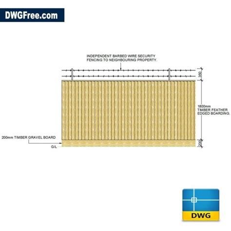 Timber Feather Edge Fence Dwg Free D Drawing Top Cad Blocks