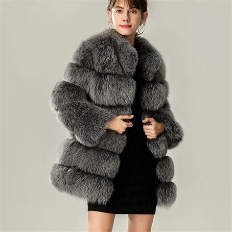 New Winter Coat Women Faux Fox Fur Coat Plus Size Women Stand