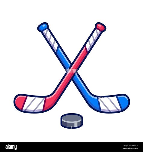 Ice Hockey Symbol Two Crossed Hockey Sticks And Puck Red Vs Blue Game