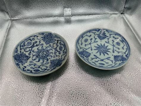 2 ANTIQUE CHINESE Qing Dynasty C 19th Century Blue White Porcelain