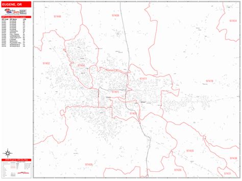 Eugene Oregon Zip Code Wall Map Red Line Style By Marketmaps