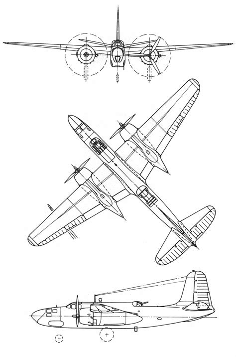 Douglas A-20 Havoc Blueprint - Download free blueprint for 3D modeling