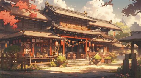 Premium Photo | Anime style painting of a japanese house with a lot of ...