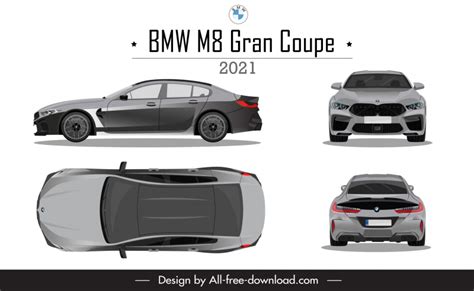 Bmw M8 Gran Coupe 2021 Car Advertising Template Modern Different Views Sketch Vectors Images