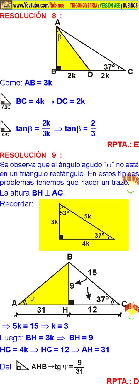 Razones TrigonomÉtricas En Los TriÁngulos RectÁngulos Notables