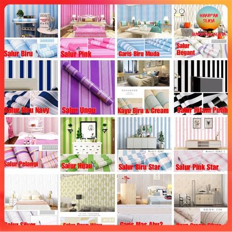 Jual Hs Wallpaper Dinding Cm X M Salur Garis Hijau Biru Pink