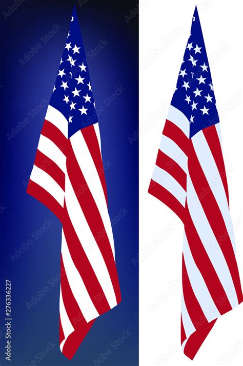 Star Striped Usa Flag Hanging Down On A White And Dark Background Stock