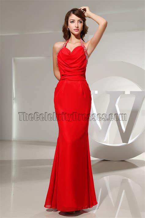 Sexy Red Halter Backless Evening Dress Prom Gowns Thecelebritydresses