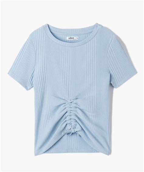 Tee Shirt Fille En Maille C Tel E Avec Cordons Coulissant Bleu Gemo