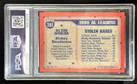 1991 TOPPS RICKEY HENDERSON 391 ALL STAR MINT PSA 9 OAKLAND A S