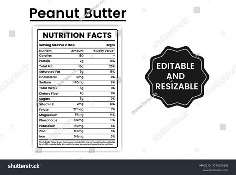peanut butter nutrition factsnutritional  peanut stock vector