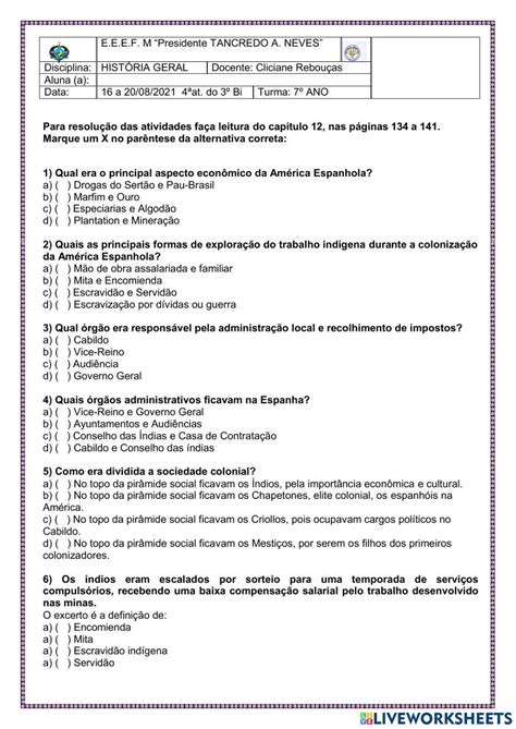 Exercícios Sobre Colonização Portuguesa 7 Ano Com Gabarito - Exercícios Sobre Colonização Portuguesa 7 Ano Com Gabarito - BINKEDU