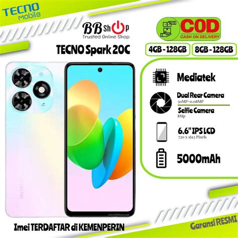 Tecno Spark 20c 4gb128gb 8gb128gb Garansi Resmi 1 Tahun Display Type Ips Lcd Size 66