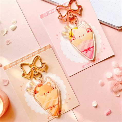 Cute Cat Strawberry Crepe And Bear Chocolate Crepe Acrylic Etsy