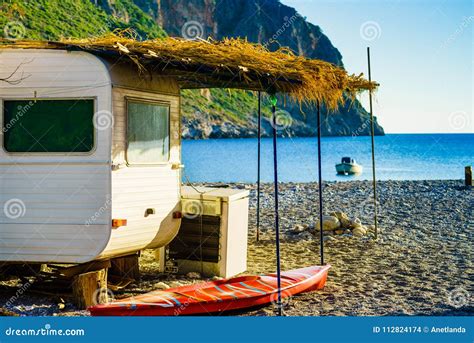 Caravan Trailer On Sunny Beach Stock Photo | CartoonDealer.com #112824174