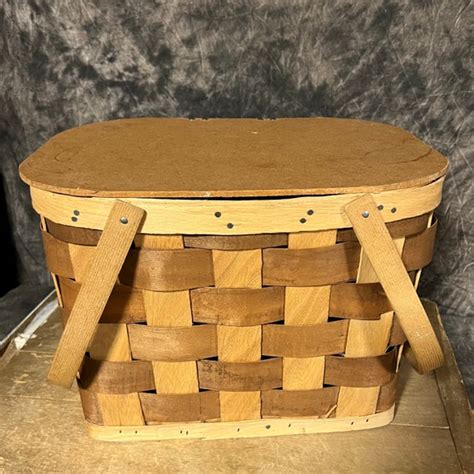 Vintage Picnic Basket Wood Slat Basket Basket With Gem