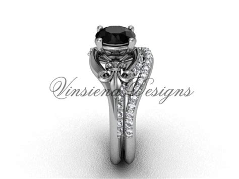 Platinum Diamond Fleur De Lis Wedding Band Eternity Engagement Ring Black Diamond Engagement Set