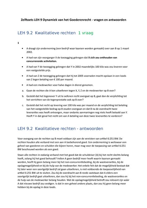 Zelftoets Leh Dynamiek Van Het Goederenrecht Vragen En Antwoorden