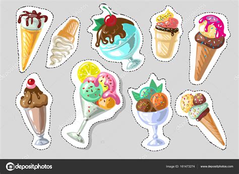 Gran Conjunto De Lindos Helados De Dibujos Animados Pegatinas