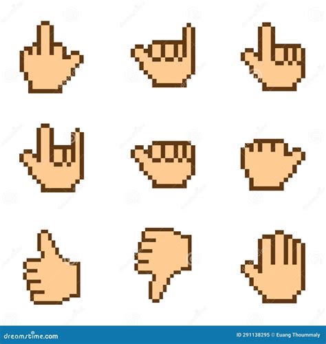 Hand Sign Pixel Art Pixel Art Bit Hand Gesture Stock Illustration