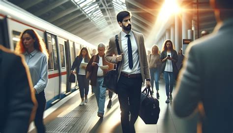 premium photo morning commute candid office worker  busy daily
