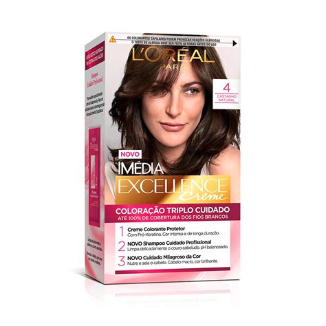 Tinta Loreal Castanho Natural - Tinta de Cabelo L’Oréal Paris Imédia Excellence 4 Castanho Natural ...