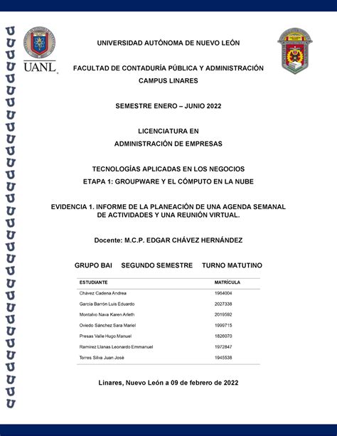 Equipo 1 Evidencia 1 Tic Universidad AutÓnoma De Nuevo LeÓn Facultad De ContadurÍa PÚblica Y