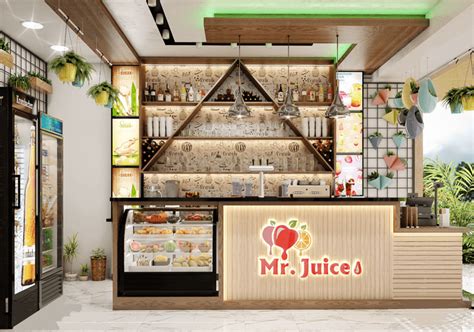 Attractive Summer Style Freshly Fruit Juice Store Interior Bar Counter