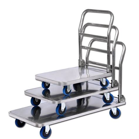 Stainless Steel Flatbed Trolley Carrier Folding Mute Heavy Four Wheel