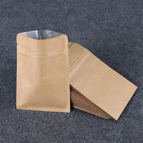 100pcs Kraft Paper Coffee Food Packaging Storage Bags Zip Lock Flat