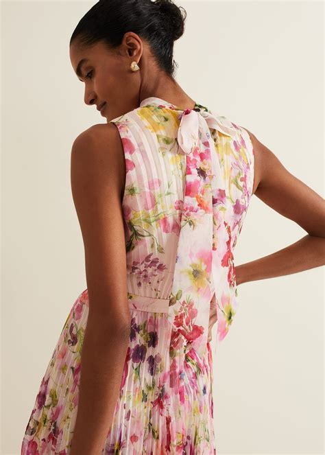 Dahlia Print Pleat Midaxi Dress | Phase Eight UK