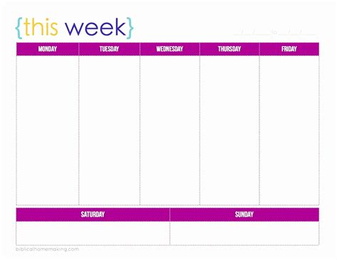 7 Day Schedule Template