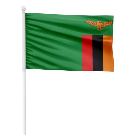 Realistic Zambia Flag Waving on a White Metal Pole with Transparent