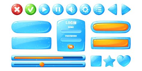 Aqua Blue White Transparent Aqua And Blue Shiny Game Buttons Set