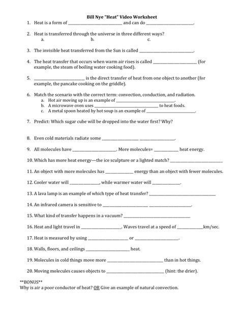 Thermal Energy Transfer Worksheet | TUTORE.ORG - Master of Documents