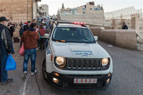 Palestinian Traffic Police Car Stands Near To The Church Of Nativity In