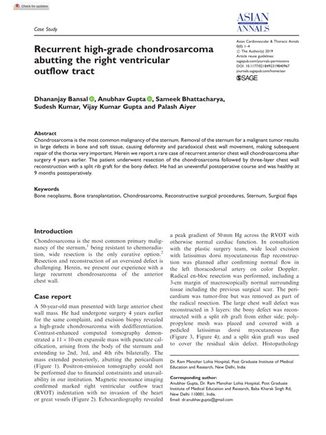 Pdf Recurrent High Grade Chondrosarcoma Abutting The Right