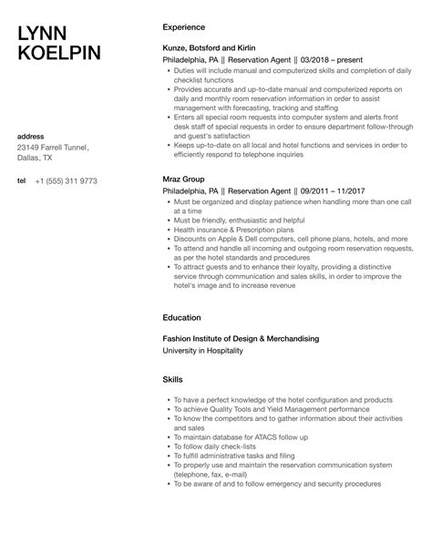 Reservation Agent Resume