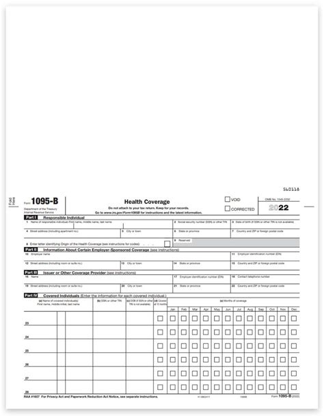 Aca 1095 B Forms Complyright Format For Health Insurance Zbp Forms