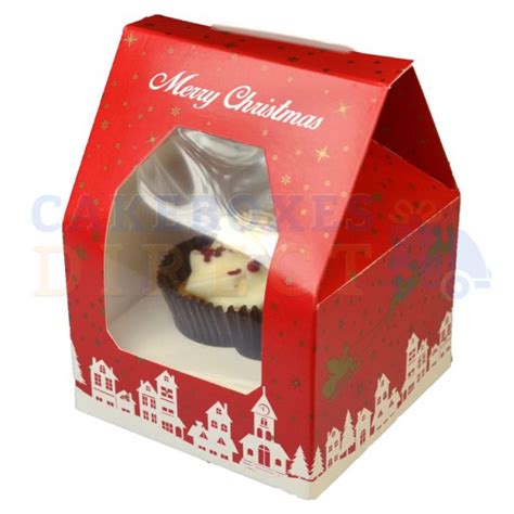 Single Xmas Gable Cupcake Window Box With 6cm Divider Cake Boxes