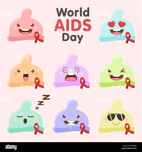 Cute Condom Characters World Aids Day Set Stock Vector Image And Art Alamy