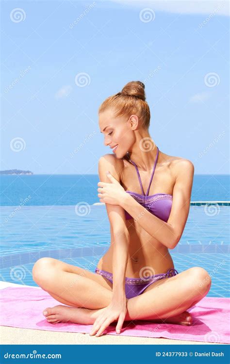 Glamorous Woman In Bikini Stock Image Image Of Joyful 24377933