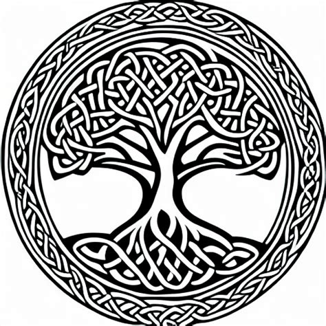 Celtic Tree Of Life Circle Detailed Line Art Creative Fabrica