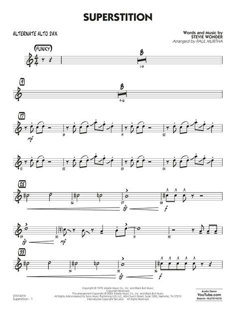 Superstition Arr Paul Murtha Alternate Alto Sax Sheet Music