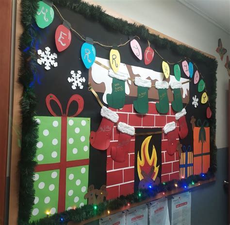 Christmas Bulletin Board With Personalized Stockings